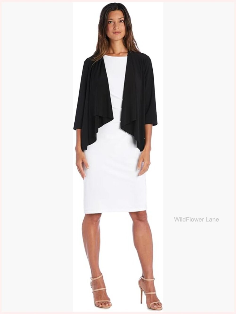 3/4 Sleeve Draped Front Swing Shrug - Lightweight Open Front Layer